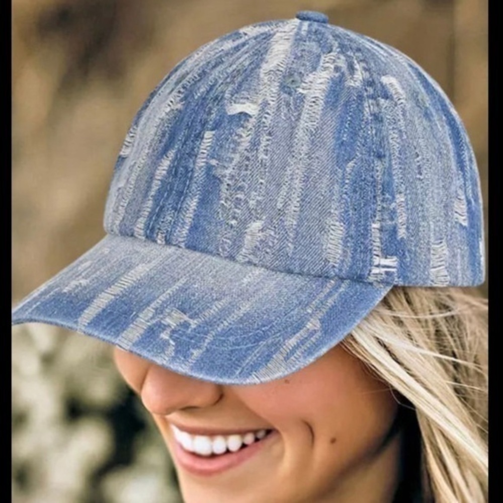 Distressed streetwear blue cap hat denim